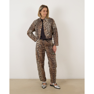 Ganni Leopard Duchesse Nylon Cargo Trousers