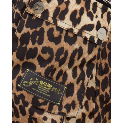 Ganni Leopard Duchesse Nylon Cargo Trousers