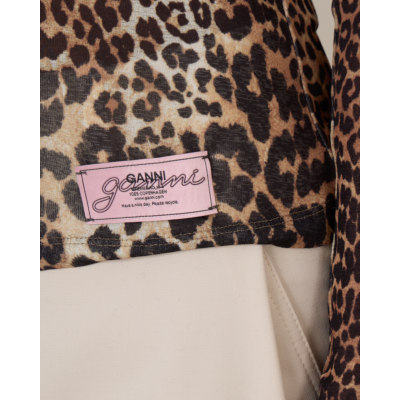 Ganni Leopard Mesh Long Sleeve Tee