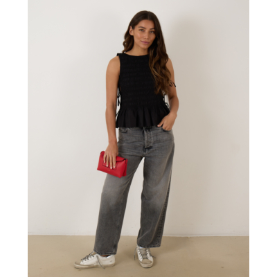 Ganni Black Cotton Smock Tie Top