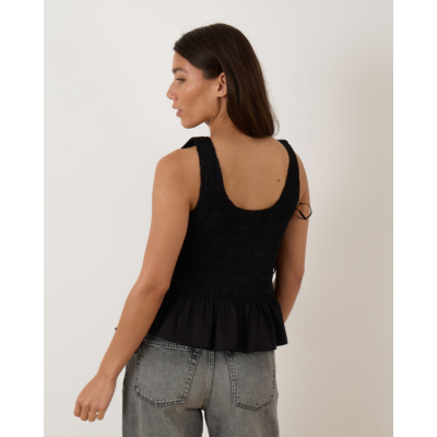 Ganni Black Cotton Smock Tie Top