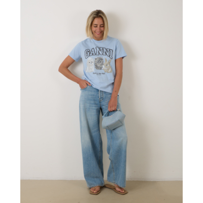 Ganni Animal Print T-shirt Blue