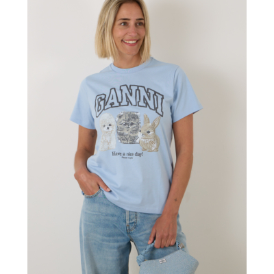 Ganni Animal Print T-shirt Blue