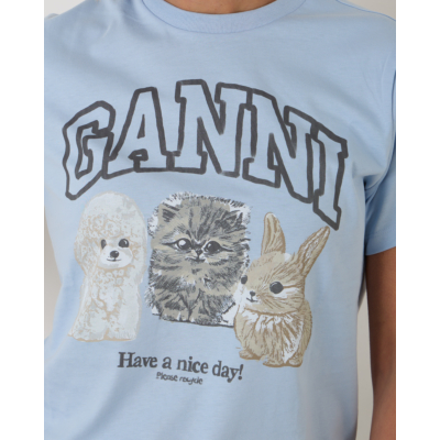 Ganni Animal Print T-shirt Blue