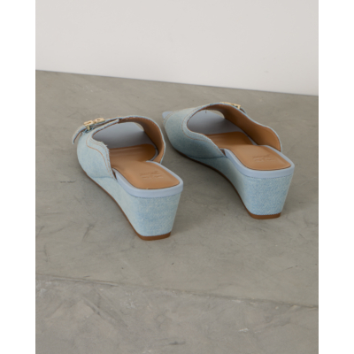 Ganni Denim Wedge Mule Sandal
