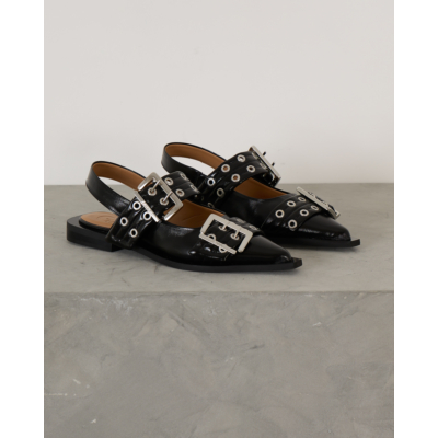 Ganni Chunky Feminine Buckle Ballerina Black