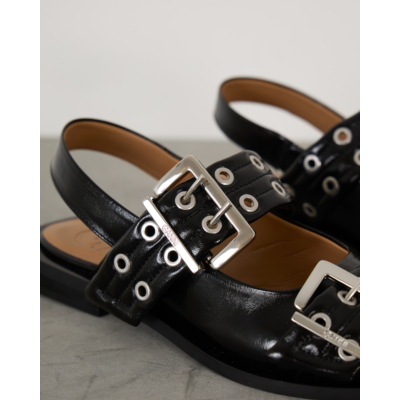 Ganni Chunky Feminine Buckle Ballerina Black