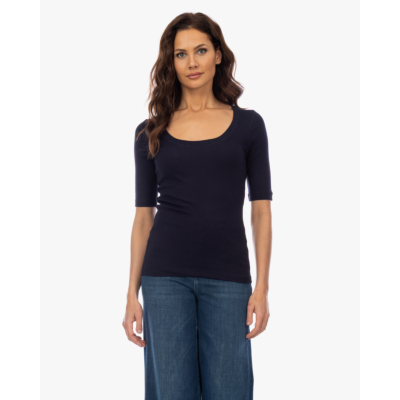 Closed Rib T-shirt met Lage Hals Dark Night