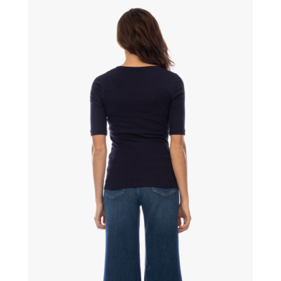 Closed Rib T-shirt met Lage Hals Dark Night