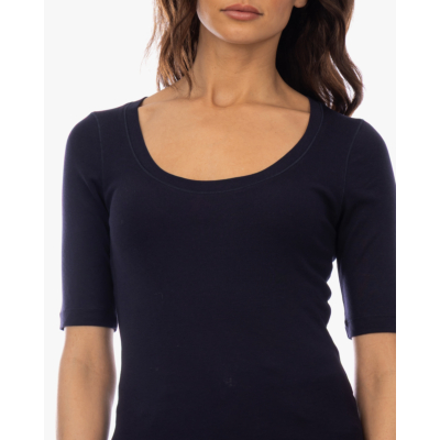 Closed Rib T-shirt met Lage Hals Dark Night