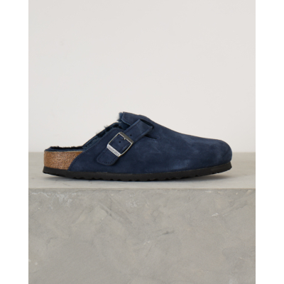 Birkenstock Boston Shearling Suede Instappers Navy