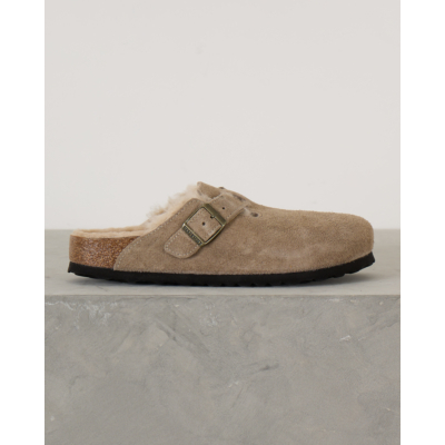 Birkenstock Boston Shearling Suede Instappers Taupe
