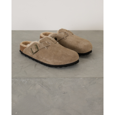 Birkenstock Boston Shearling Suede Instappers Taupe