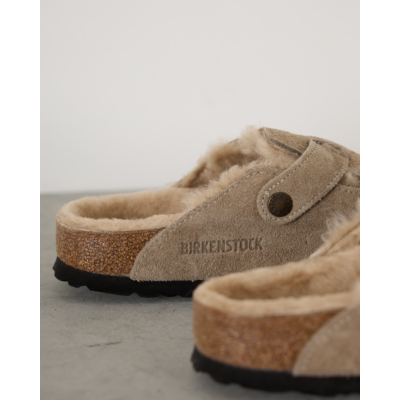 Birkenstock Boston Shearling Suede Instappers Taupe