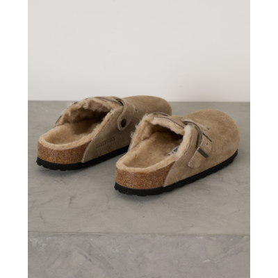 Birkenstock Boston Shearling Suede Instappers Taupe