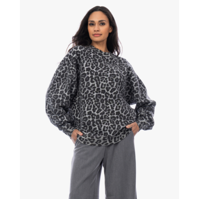 Anine Bing Miles crewneck sweater leopard print grijs