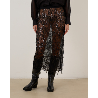Love Stories Midi Rok Sequine Sheer Zwart