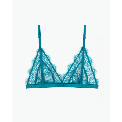 Love Stories Love Lace Delicate Triangle Bralette Teal Blue
