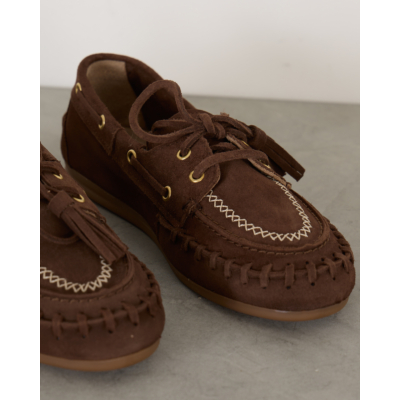 Posa Boat Loafer Fringe Dark Brown