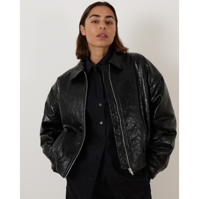 Ame Antwerp Milf Bomber Faux Leer Zwart