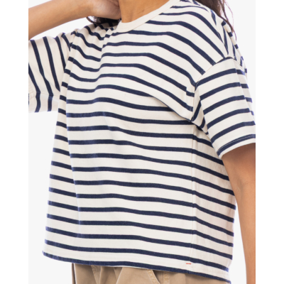 Xírena Romeo Boxy T-shirt Gestreept Navy Off-white
