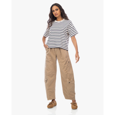Xírena Romeo Boxy T-shirt Gestreept Navy Off-white