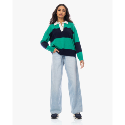 Xírena Braxton Polo Sweater Gestreept Navy Groen