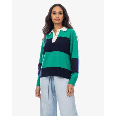 Xírena Braxton Polo Sweater Gestreept Navy Groen