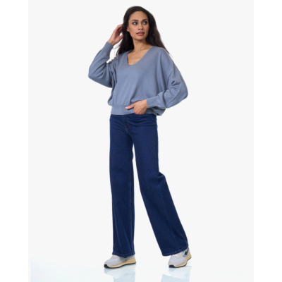 Drykorn Risory Pullover Lange Mouwen en Ronde Hals Grijs Blauw