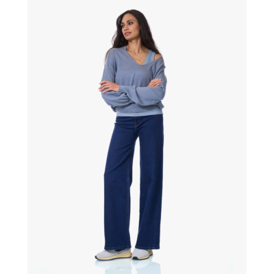 Drykorn Risory Pullover Lange Mouwen en Ronde Hals Grijs Blauw