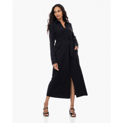 Japan TKY Rasy Travel Jersey Maxi Jurk met Ceintuur Zwart