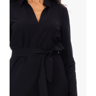 Japan TKY Nenema Travel Jersey Midi Jurk met Ceintuur Zwart