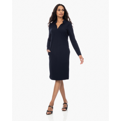 Japan TKY Nenema Travel Jersey Midi Jurk met Ceintuur Zwartblauw