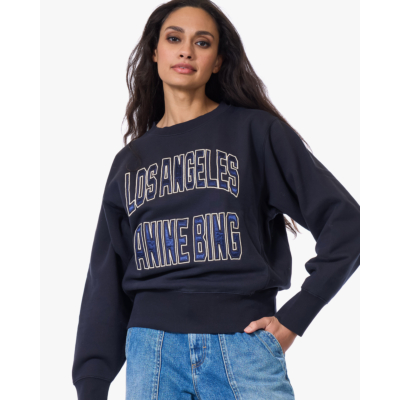 Anine Bing Harry Shrunken LA Crewneck Sweatshirt Zwart