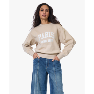 Anine Bing Harry Shrunken Paris Sweatshirt Beige