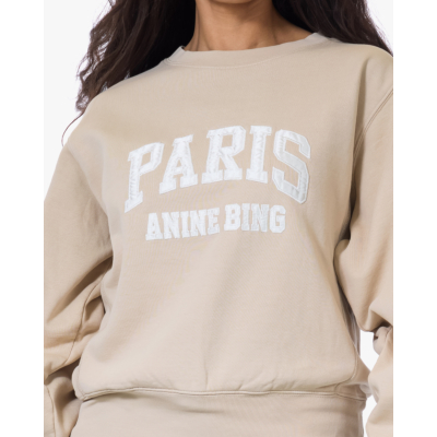 Anine Bing Harry Shrunken Paris Sweatshirt Beige