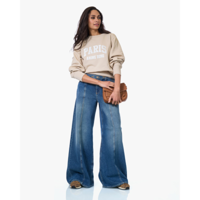 Anine Bing Harry Shrunken Paris Sweatshirt Beige