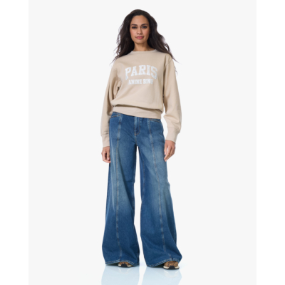 Anine Bing Harry Shrunken Paris Sweatshirt Beige