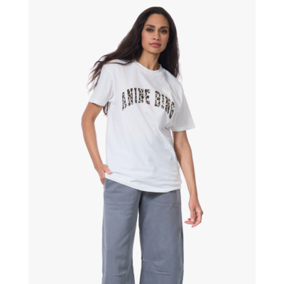 Anine Bing T-shirt met Leopard Print Logo Wit