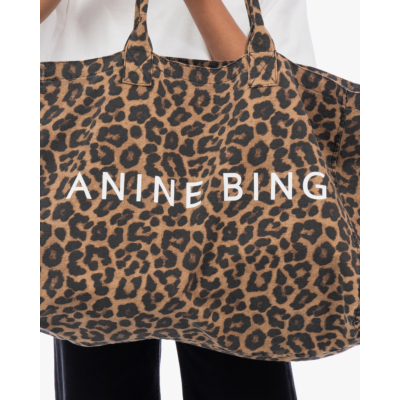 Anine Bing Leo Canvas Tote Leopard Tas