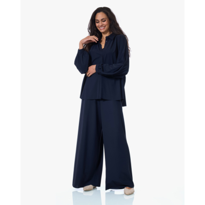 Japan TKY Kuzi Light Travel Wijde Pijpen Pantalon Zwartblauw