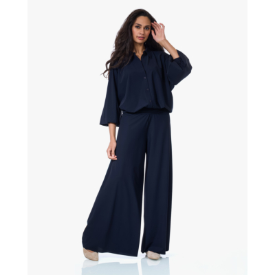 Japan TKY Kuzi Light Travel Wijde Pijpen Pantalon Zwartblauw