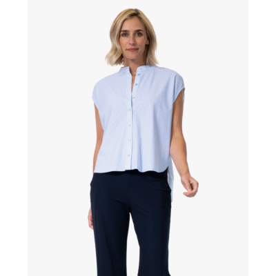 Japan TKY Tokiko Dessin Travel Blouse Cashmere Blue Stripe