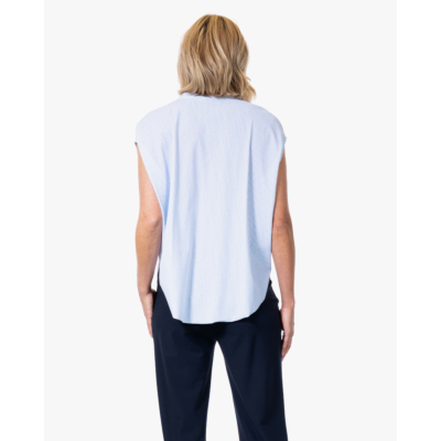 Japan TKY Tokiko Dessin Travel Blouse Cashmere Blue Stripe