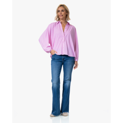Japan TKY Iwai Dessin Travel Blouse Pink Lady Stripe