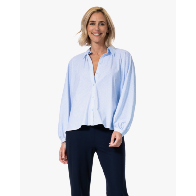 Japan TKY Iwai Dessin Travel Blouse Cashmere Blue Stripe