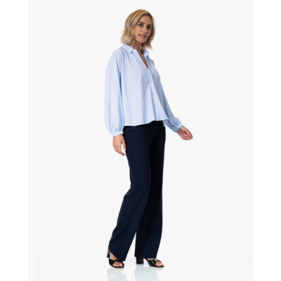 Japan TKY Iwai Dessin Travel Blouse Cashmere Blue Stripe