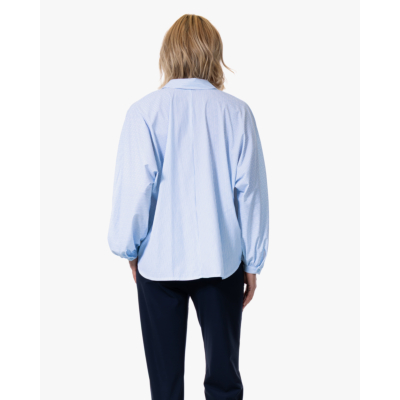 Japan TKY Iwai Dessin Travel Blouse Cashmere Blue Stripe