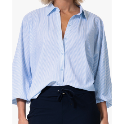 Japan TKY Iwai Dessin Travel Blouse Cashmere Blue Stripe