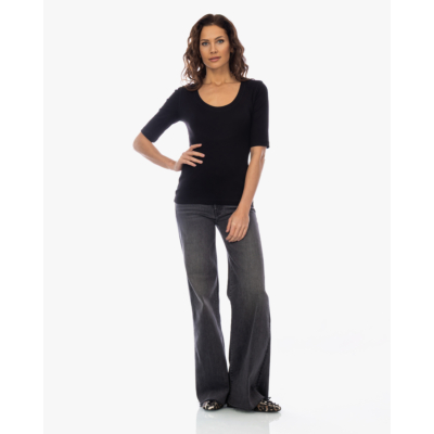 Closed Rib T-shirt met Lage Hals Zwart